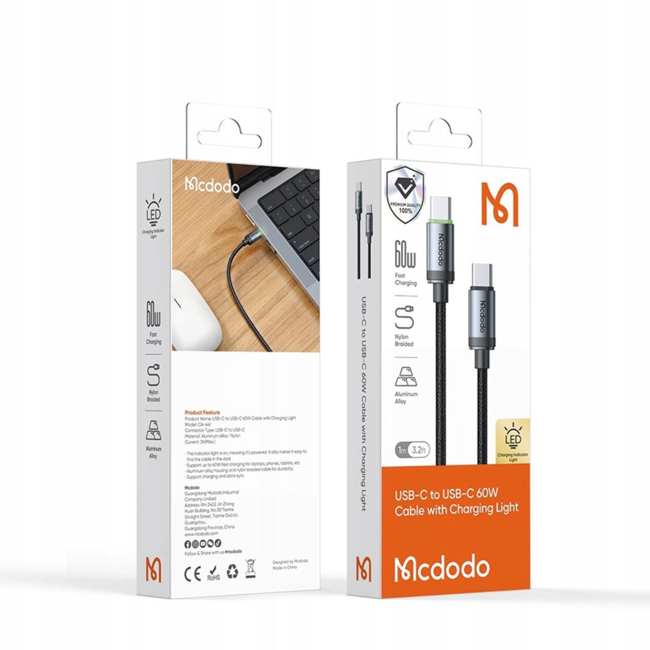 Mcdodo Cablu Type-C la Type-C PD60W Fast Charging, Aliaj de aluminiu, 1m, Negru [5]