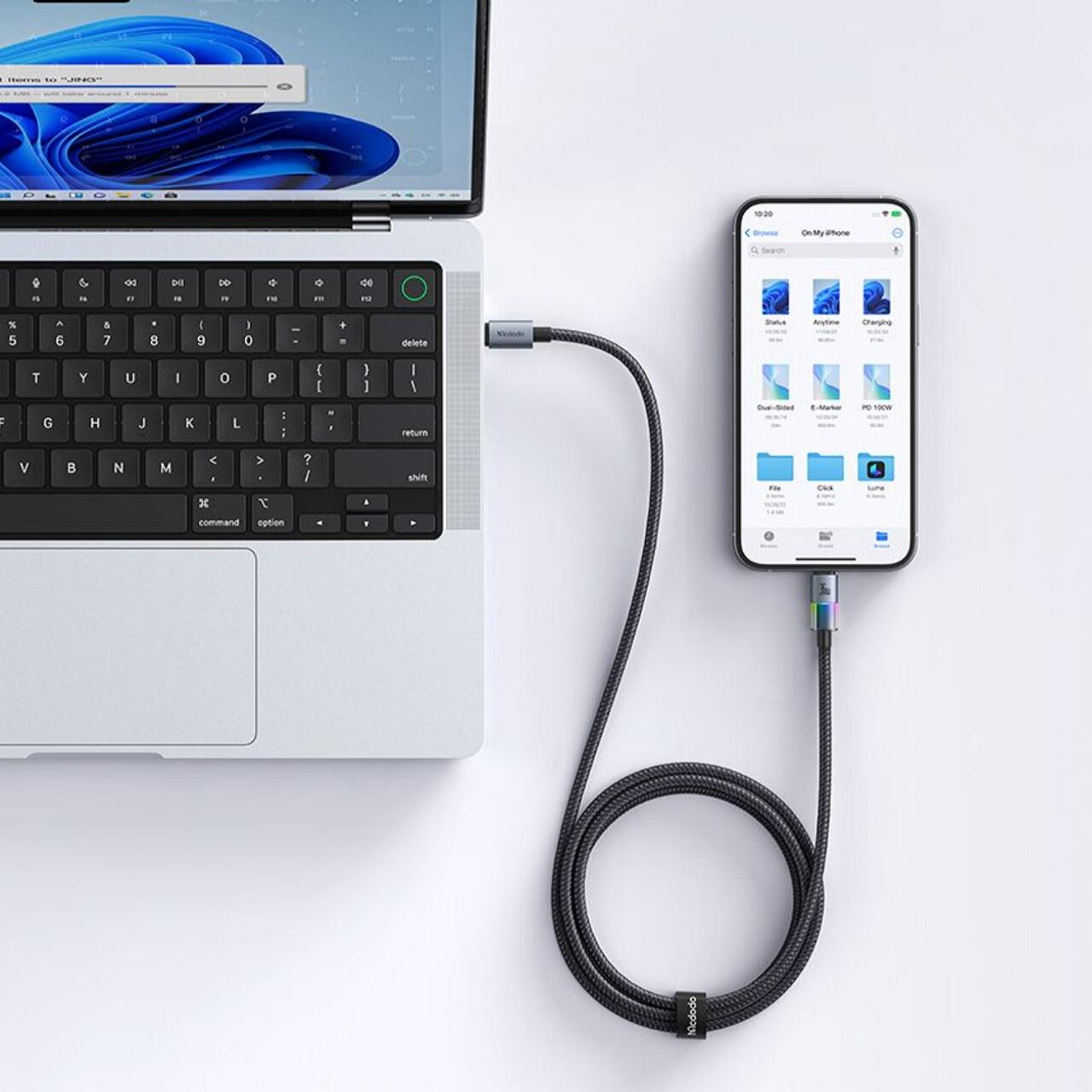 Mcdodo Cablu Type-C la Lightning 36W, Fast Charging 3A, LED multicolor 1.2m Negru [4]
