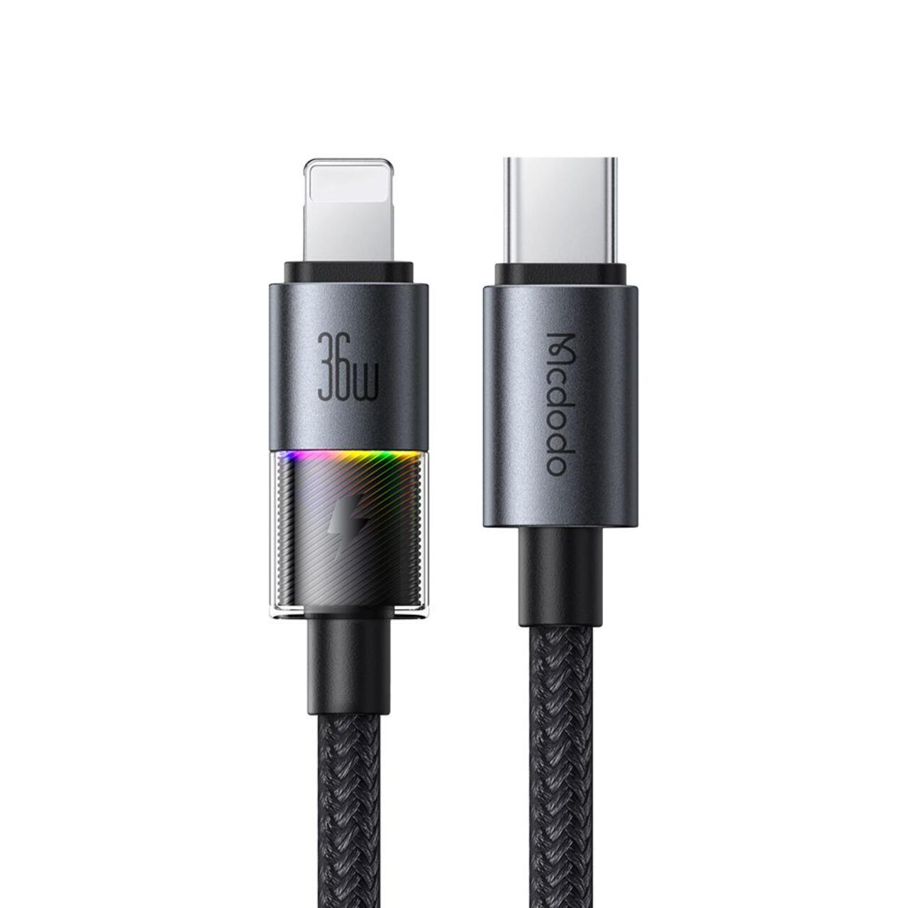 Laptop, Tablete & Telefoane - Mcdodo Cablu Type-C la Lightning 36W, Fast Charging 3A, LED multicolor 1.2m Negru