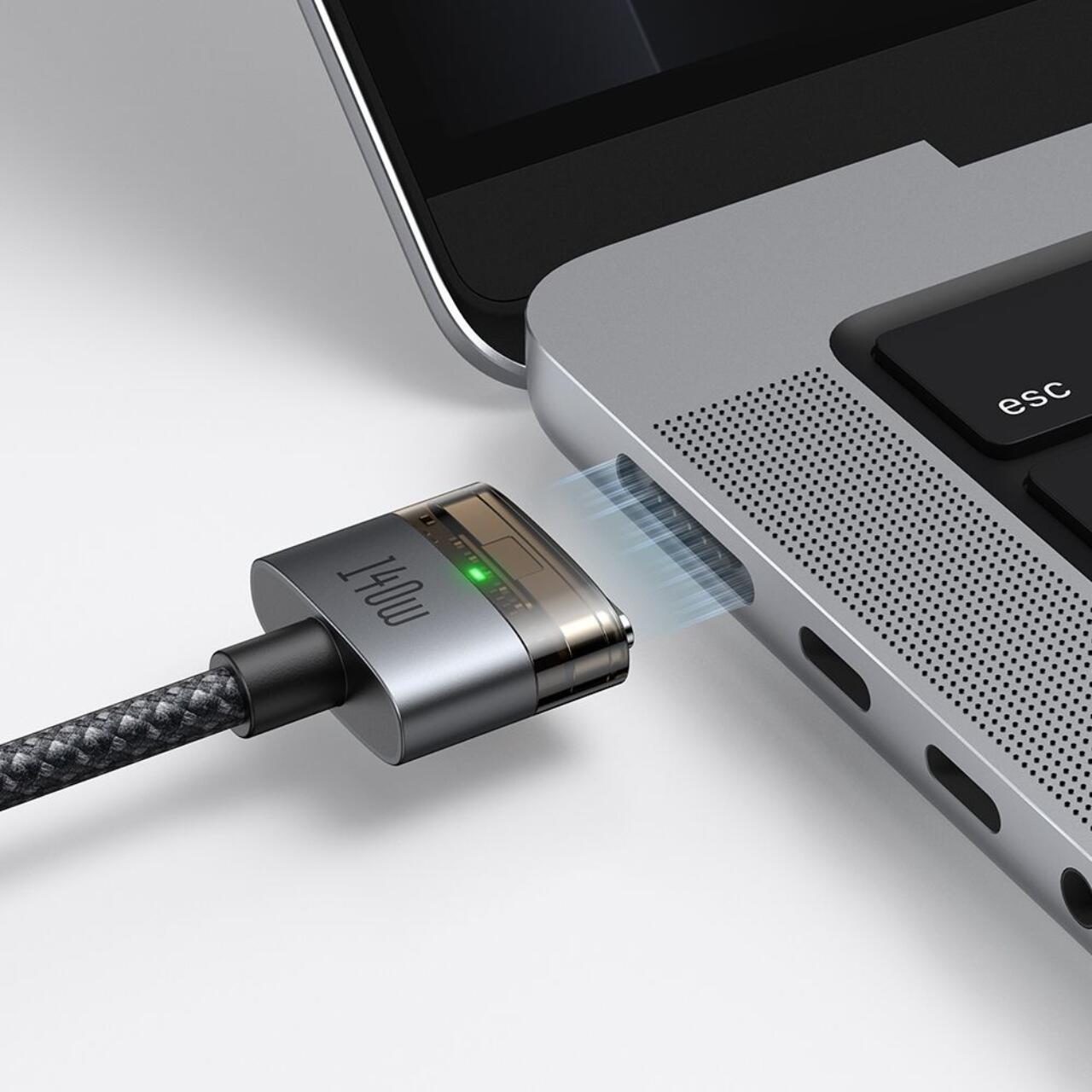 Mcdodo Cablu Type-C la MagSafe 3 pentru MacBook, Fast Charger 140W, Indicator LED, 2m, Negru [4]