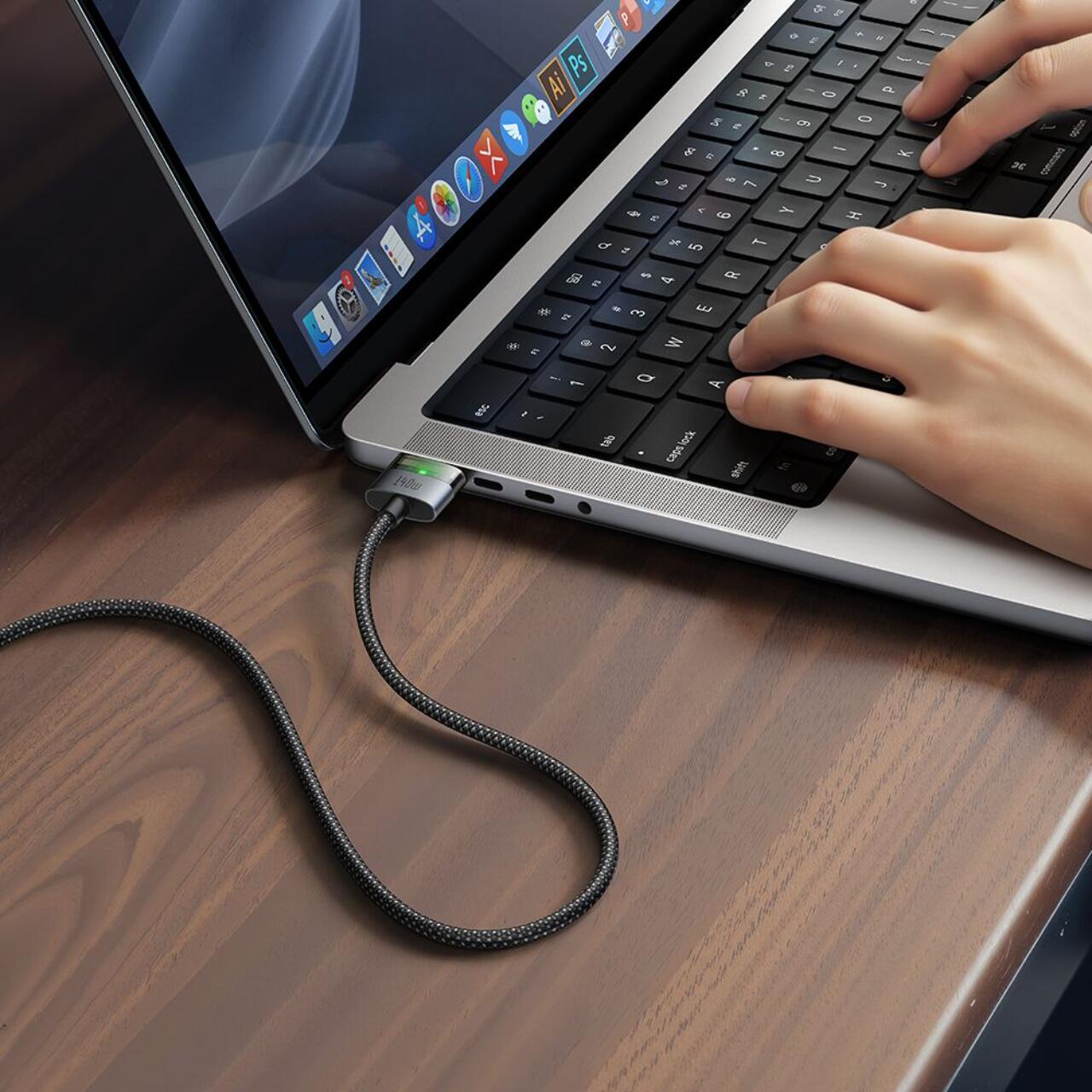 Mcdodo Cablu Type-C la MagSafe 3 pentru MacBook, Fast Charger 140W, Indicator LED, 2m, Negru [3]