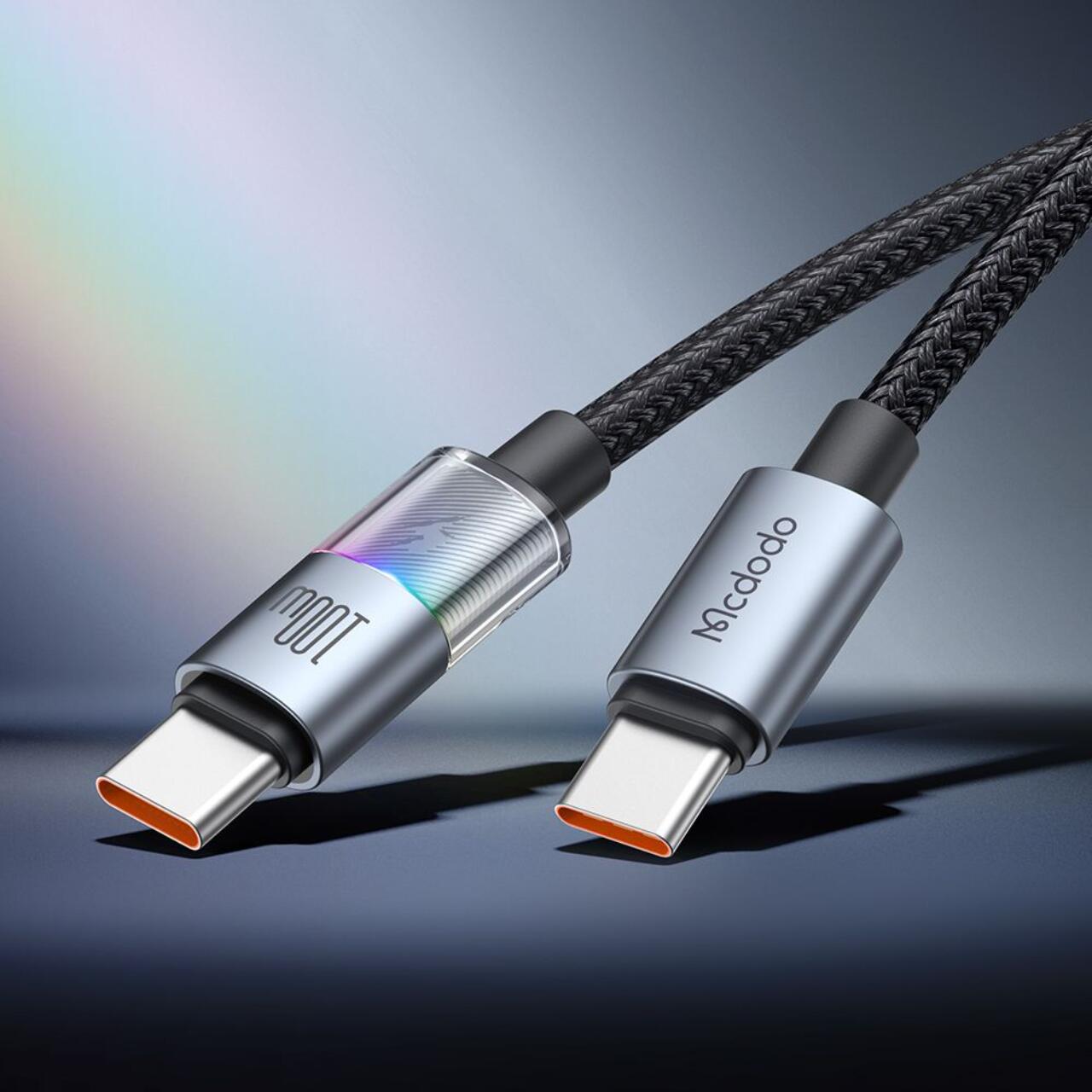 Mcdodo Cablu Type-C la Type-C 100W, Fast Charging 5A, LED multicolor 1.2m, Negru [5]