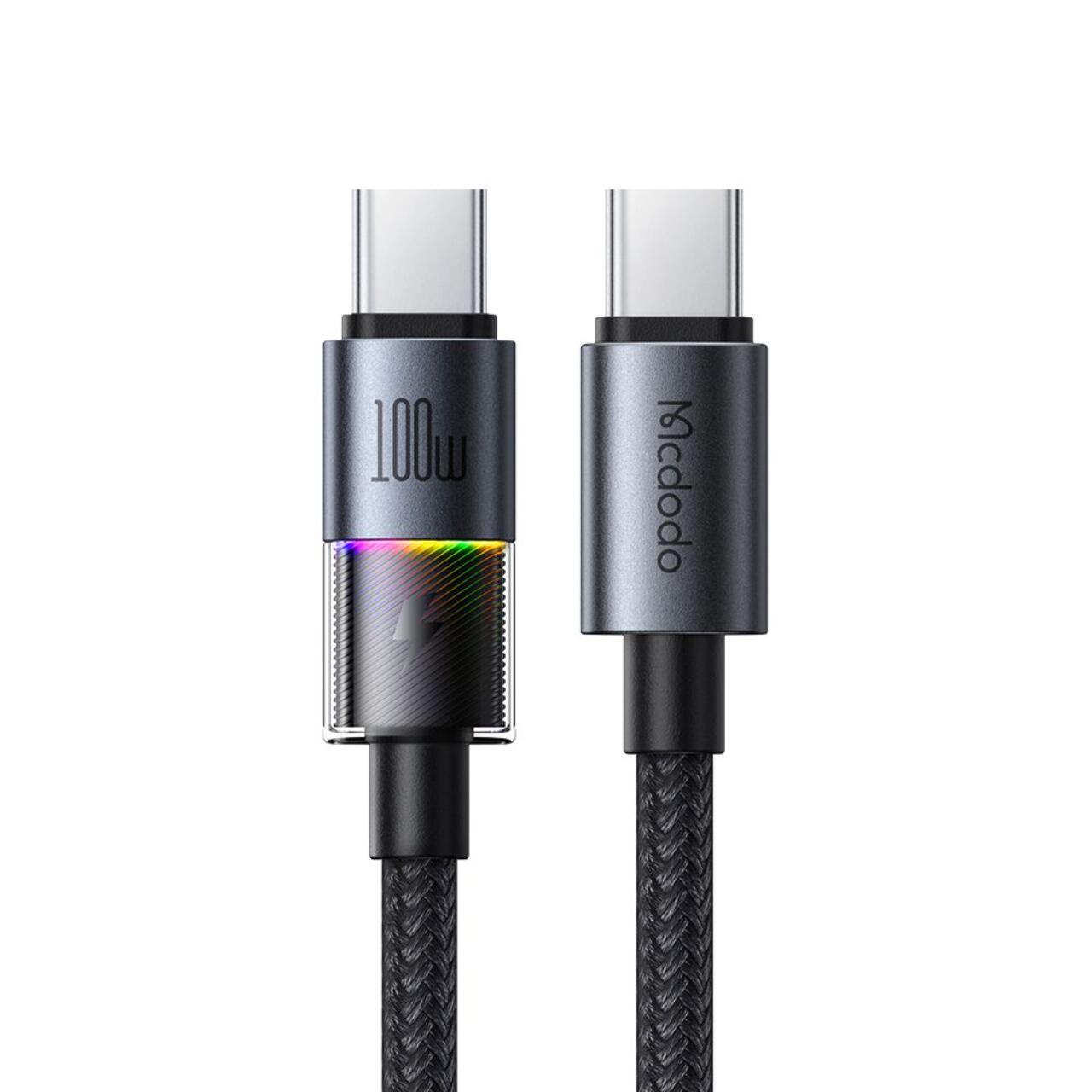 Laptop, Tablete & Telefoane - Mcdodo Cablu Type-C la Type-C 100W, Fast Charging 5A, LED multicolor 1.2m, Negru