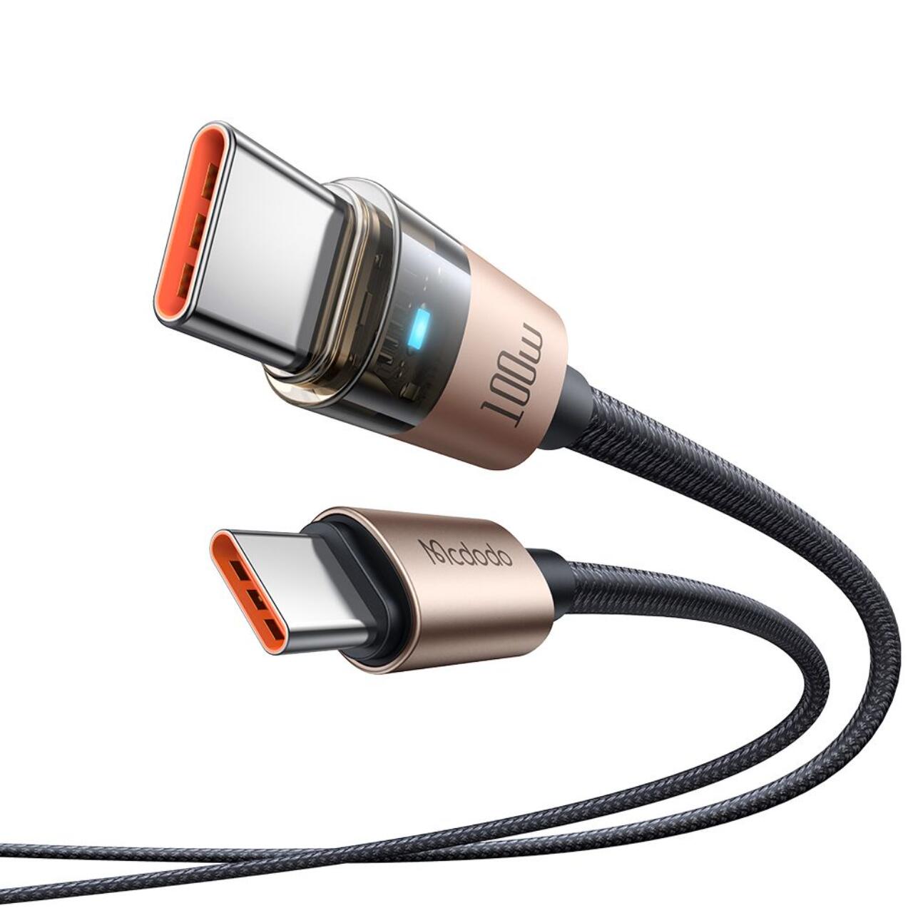 Mcdodo Cablu Type-C la Type-C Fast Charging, 100W, LED, 1.2m, Desert Gold [6]