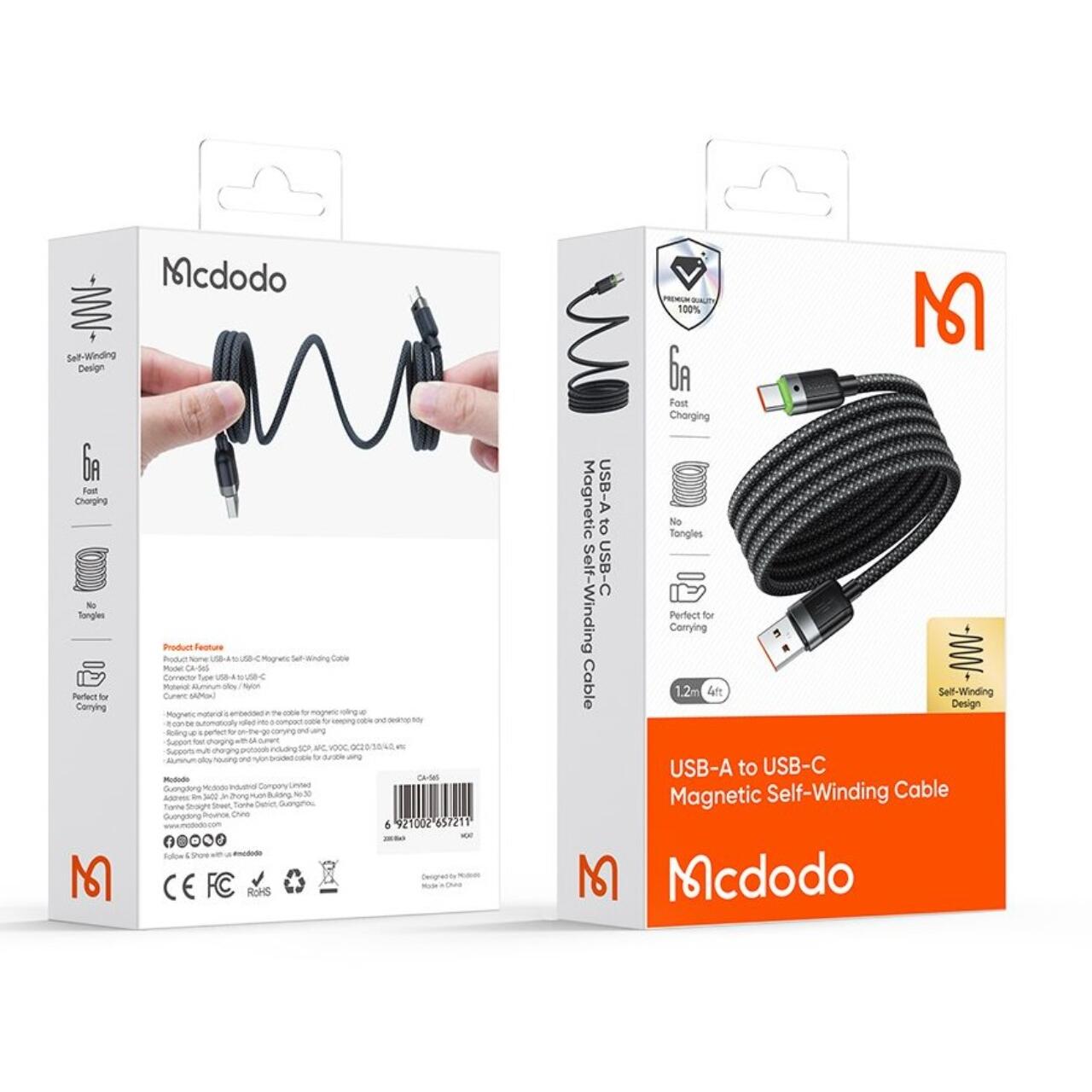 Mcdodo Cablu USB-A la Type-C Fast Charging 6A, Self-Winding Series 1.2m, Negru [4]
