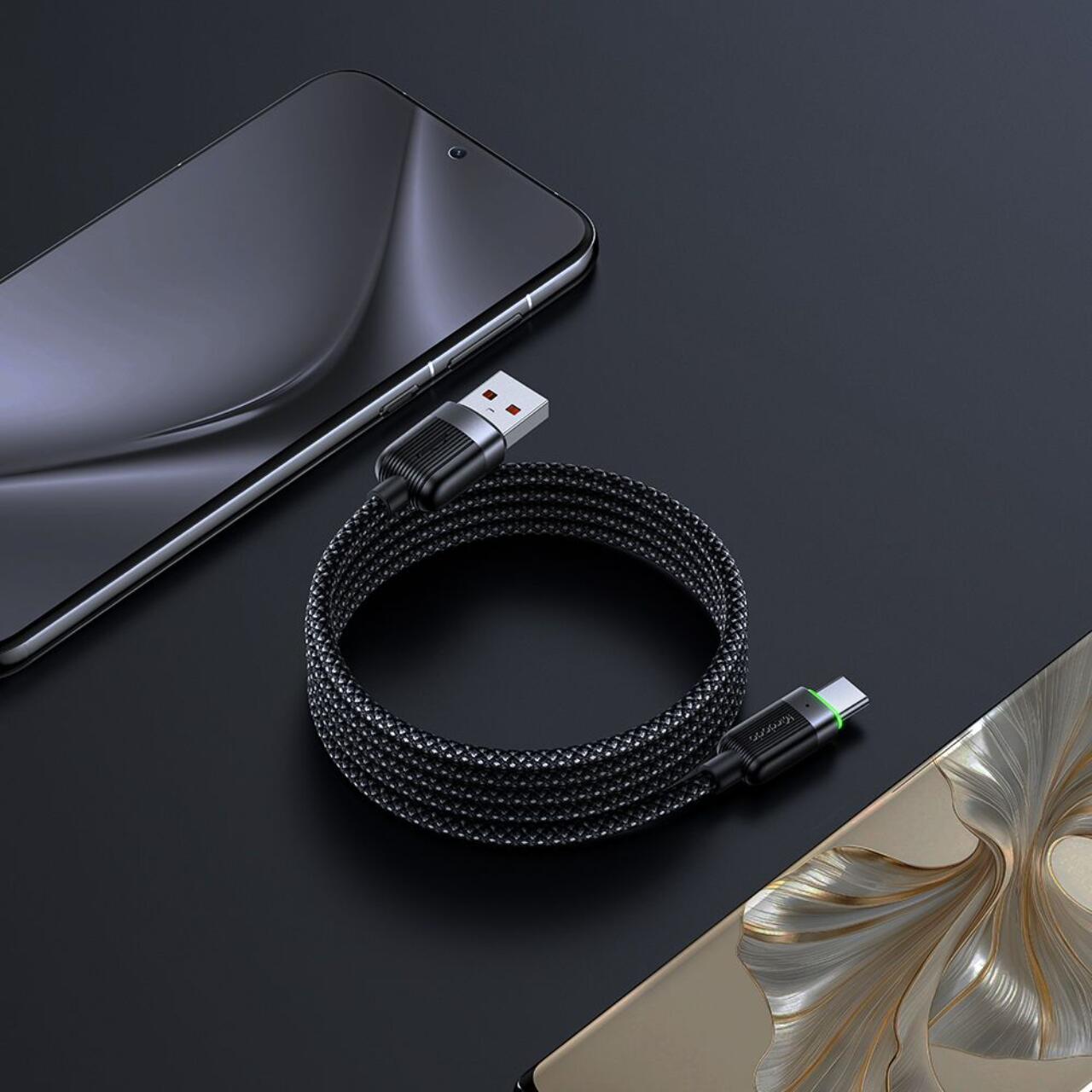 Laptop, Tablete & Telefoane - Mcdodo Cablu USB-A la Type-C Fast Charging 6A, Self-Winding Series 1.2m, Negru