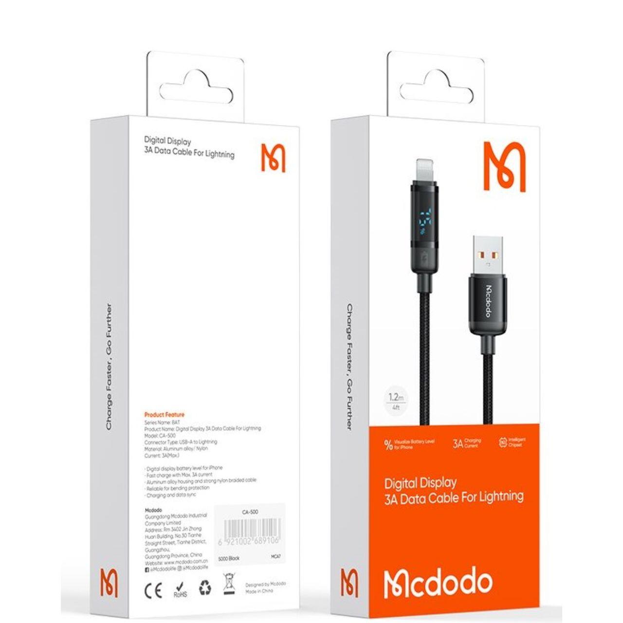 Mcdodo Cablu USB la Lightning Digial Display, Fast Charging, 1.2m, Negru [8]