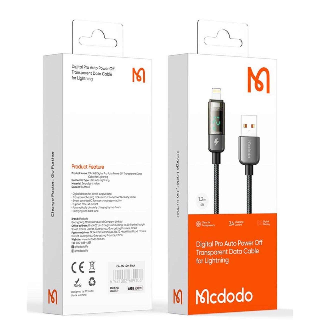 Mcdodo Cablu USB la Lightning Display Auto Power Off, Fast Charging, 1.2m, Negru [2]