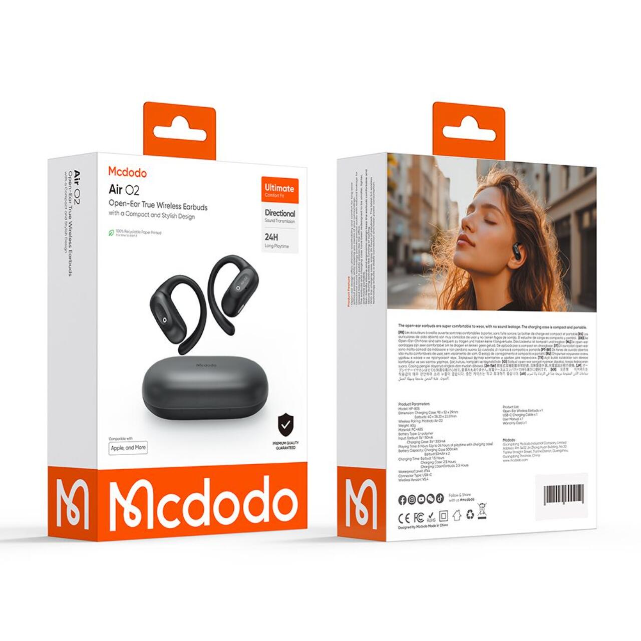 Mcdodo Casti Bluetooth Wireless Open-Ear OWS Air O2 Series, Design ergonomic, Negru [4]
