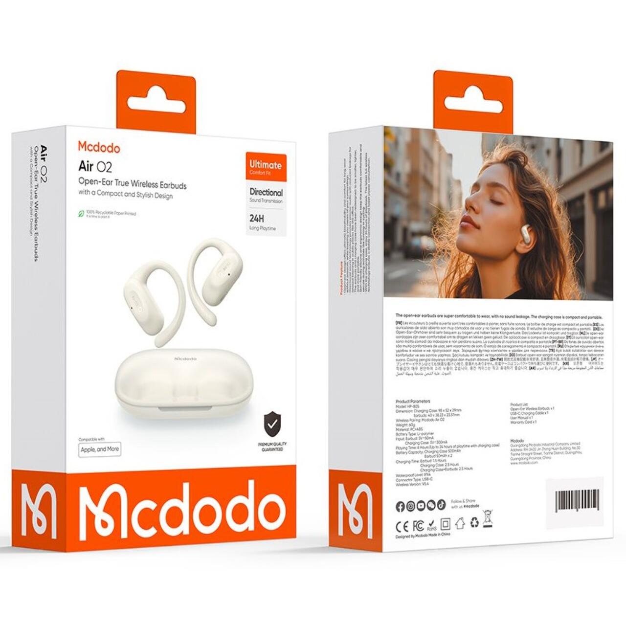 Mcdodo Casti Bluetooth Wireless Open-Ear OWS Air O2 Series, Design ergonomic, Bej [4]