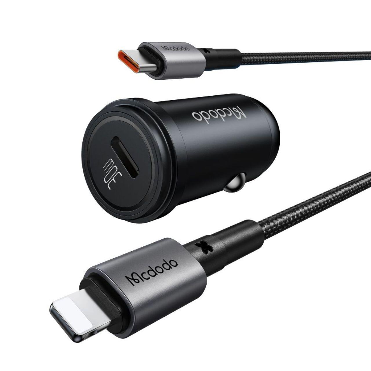 Mcdodo Set Incarcator Auto 1xType-C Fast Charging PD 30W, cablu Type-C la Lightning 1.2m Negru [9]