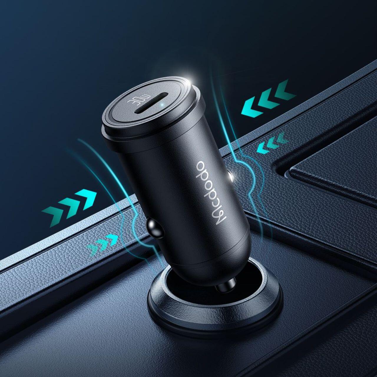Mcdodo Set Incarcator Auto 1xType-C Fast Charging PD 30W, cablu Type-C la Lightning 1.2m Negru [10]