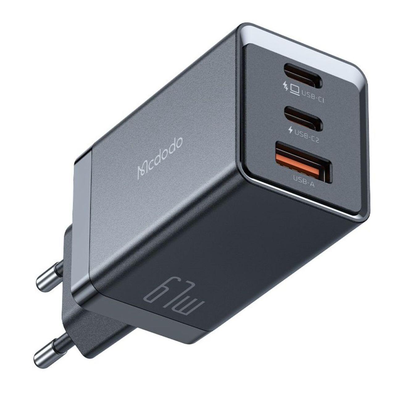 Mcdodo Set Incarcator Retea 2xType-C si 1xUSB-A GaN5 Mini Pro Fast Charger 67W, cablu Type-C la Lightning, 1.2m, Negru [1]