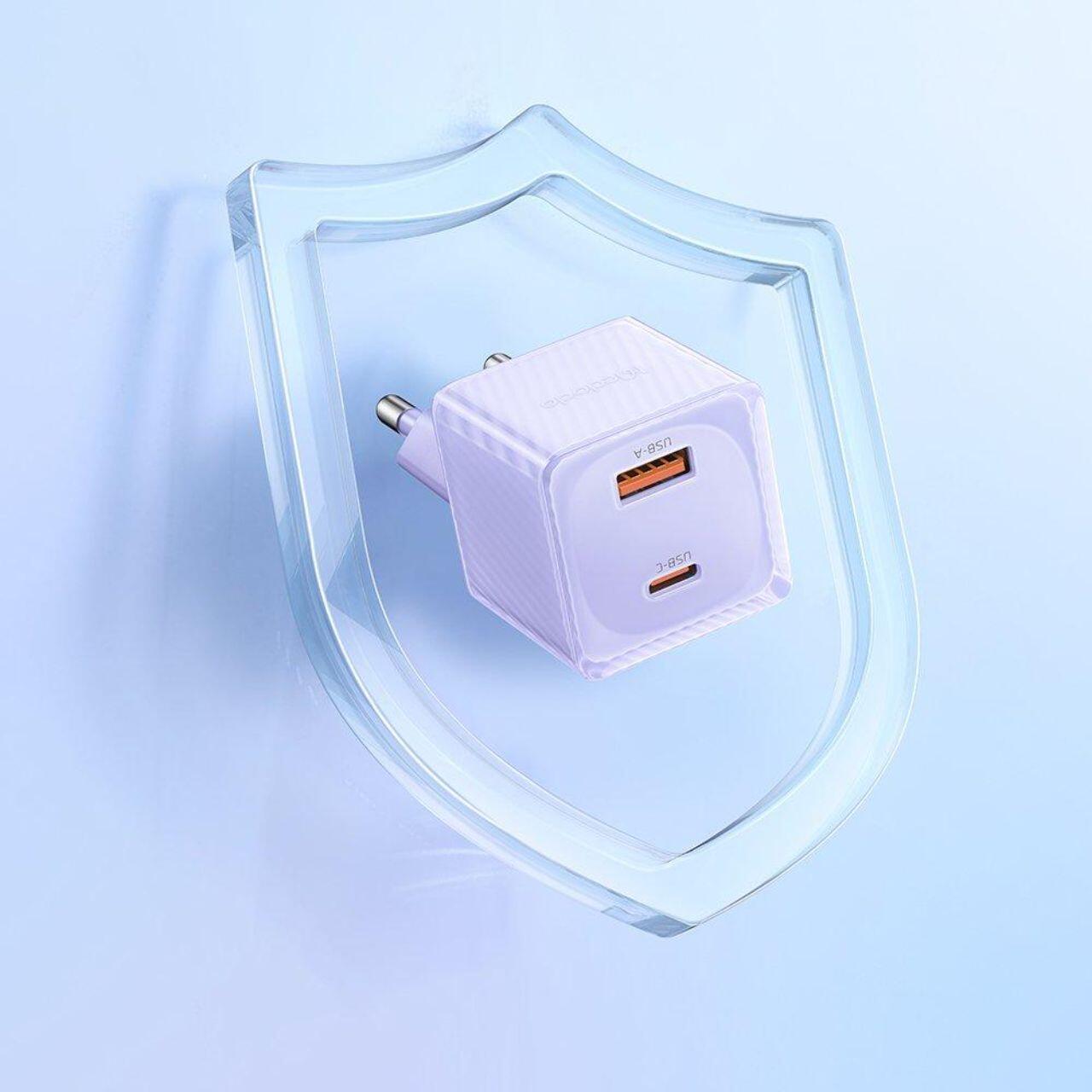 Mcdodo Incarcator Retea Dual Port Type-C si USB-A Dichromatic, Fast Charging PD 33W, Mov [1]