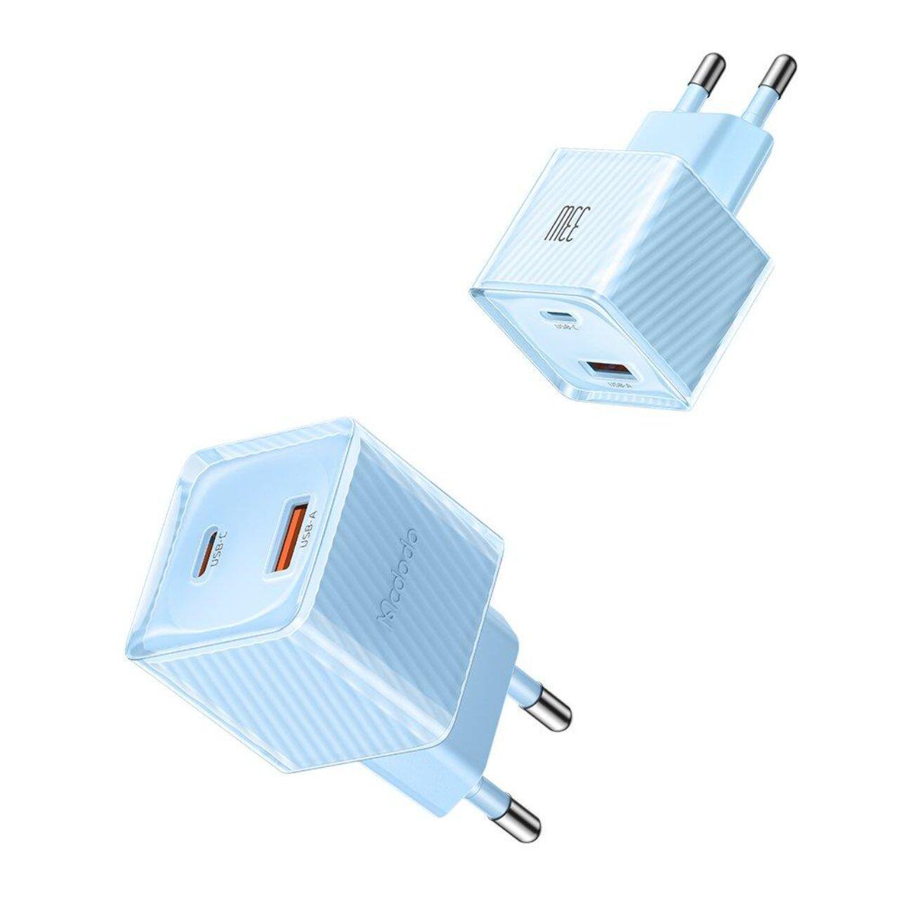 Mcdodo Incarcator Retea Dual Port Type-C si USB-A Dichromatic, Fast Charging PD 33W, Albastru [1]