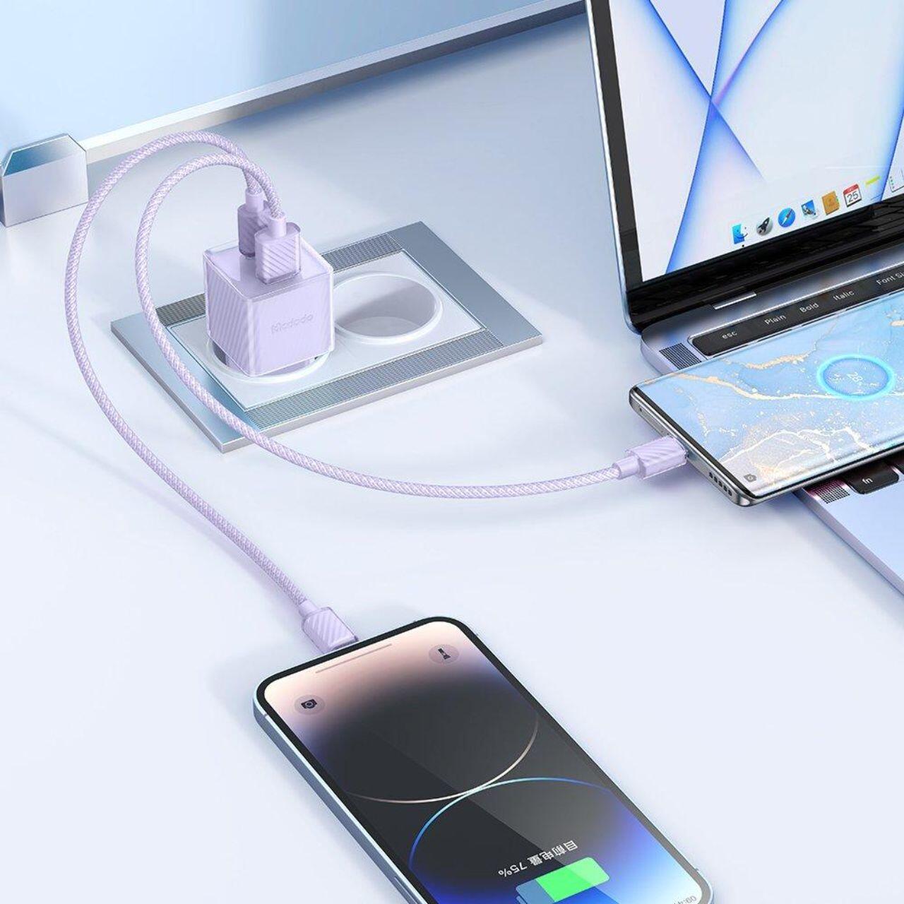 Mcdodo Incarcator Retea Dual Port Type-C si USB-A Dichromatic, Fast Charging PD 33W, Mov [2]