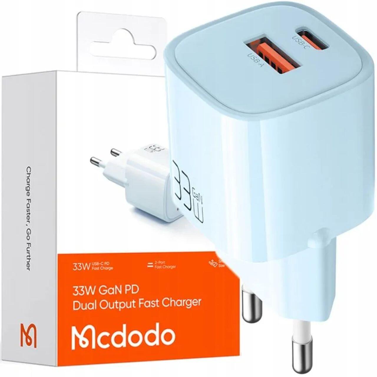 Mcdodo Incarcator Retea Dual Port USB-A si Type-C Nano Series GaN Fast Charging PD, 33W, Albastru [1]