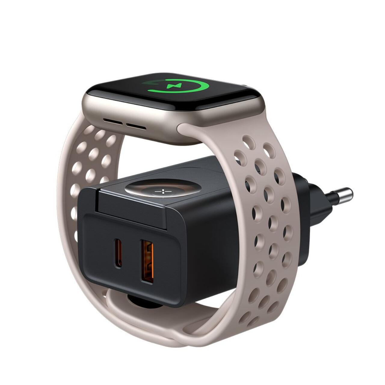 Laptop, Tablete & Telefoane - Mcdodo Incarcator Retea Fast Charging 30W cu Incarcator Wireless Apple Watch Integrat, Travel Companion Series, 1 x USB-A, 1 x USB-C, Negru