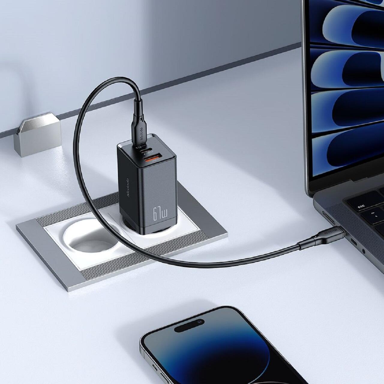 Mcdodo Set Incarcator Retea GaN5 Mini Pro Fast Charger 67W, Port 2xType-C+ 1xUSB-A, cablu Type-C, 2 m, Black [3]