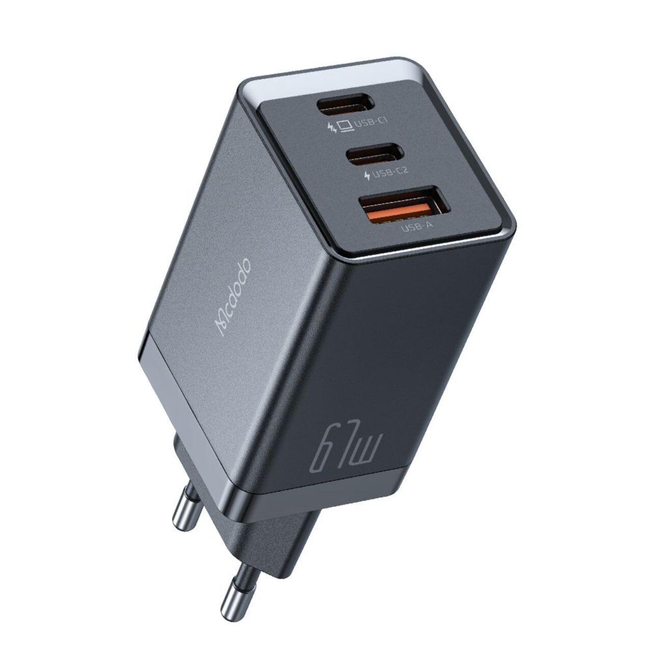 Laptop, Tablete & Telefoane - Mcdodo Incarcator Retea GaN5 Mini Pro Fast Charger 67W,  Port 2xType-C+ 1xUSB-A, Plug EU, Black