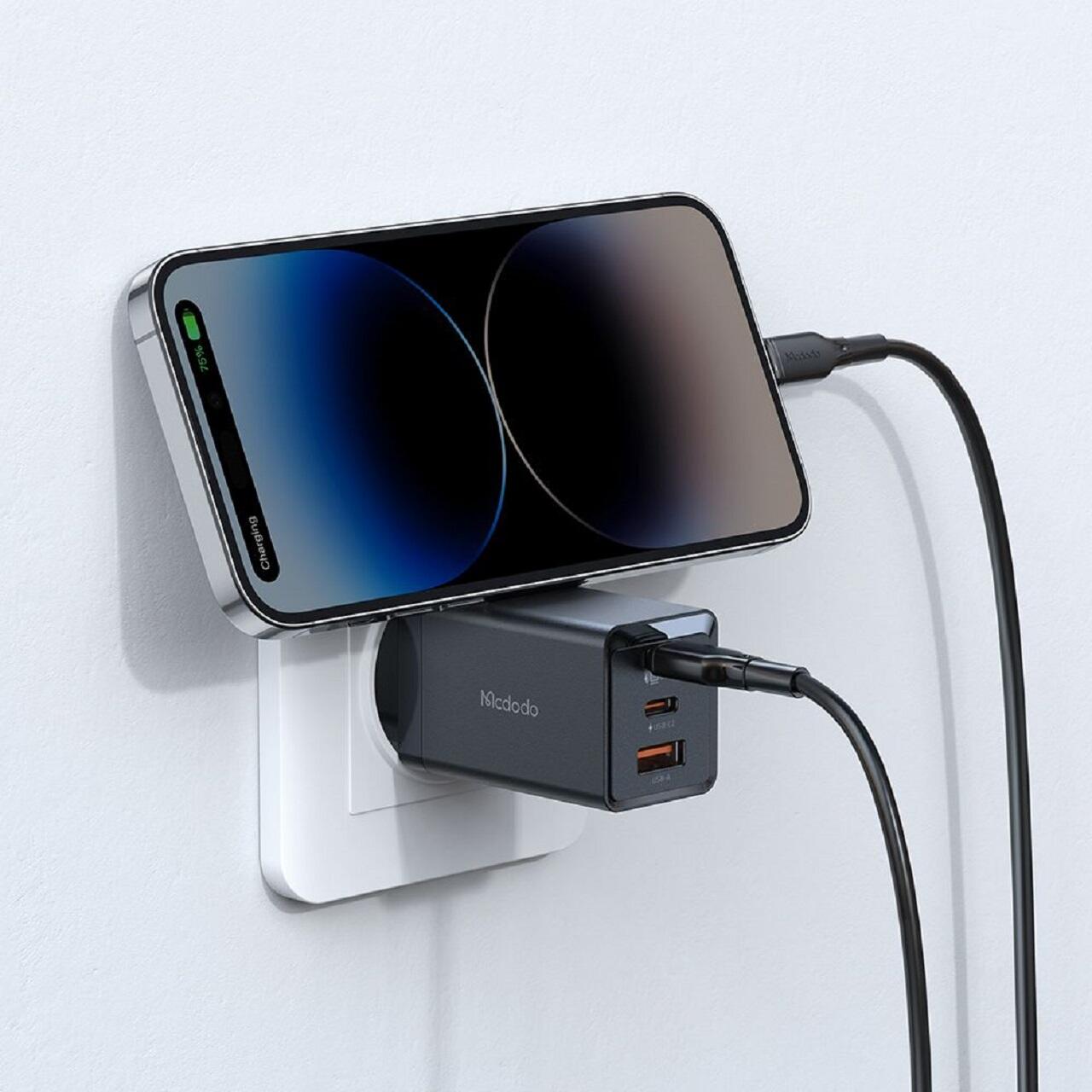 Mcdodo Set Incarcator Retea GaN5 Mini Pro Fast Charger 67W, Port 2xType-C+ 1xUSB-A, cablu Type-C, 2 m, Black [2]