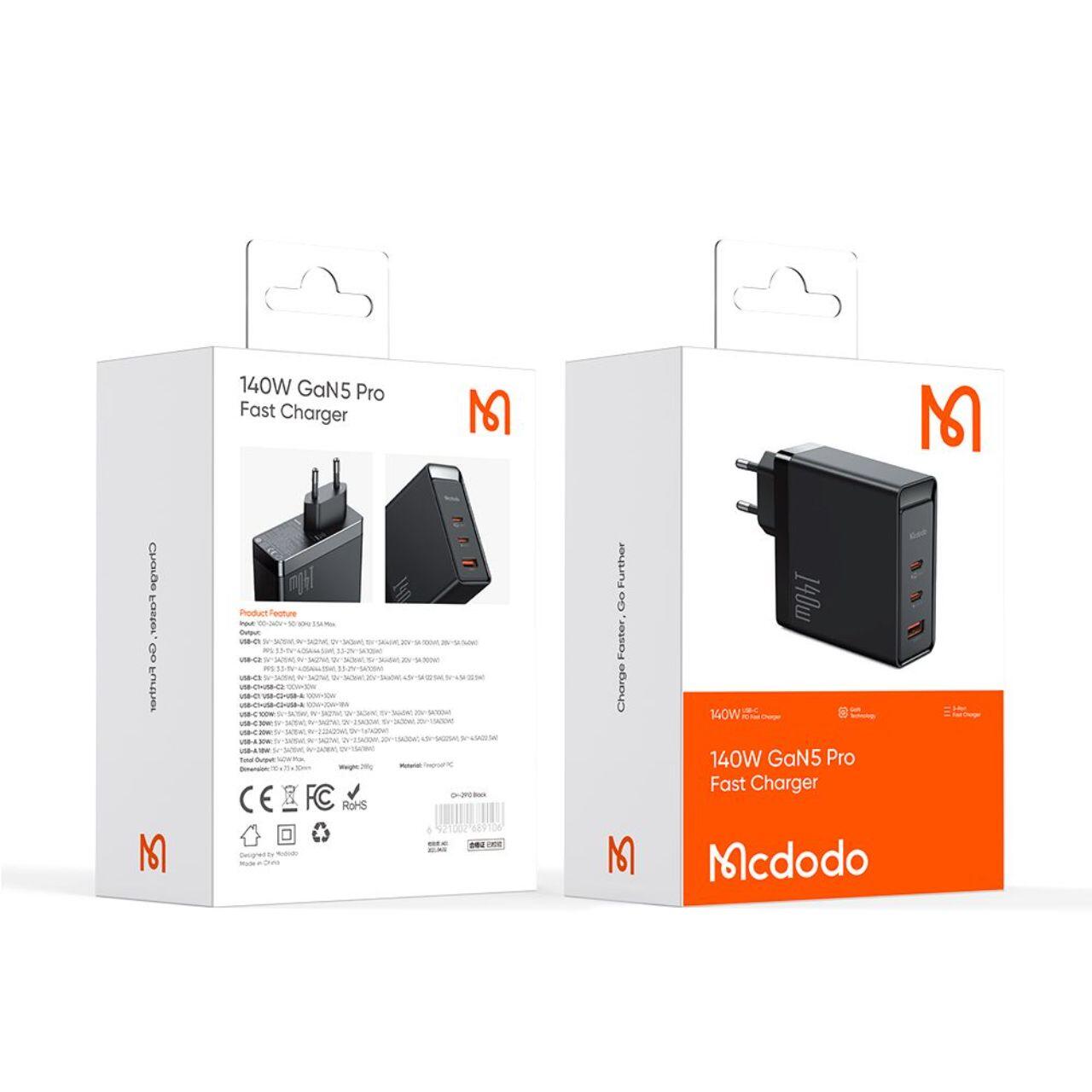 Mcdodo Incarcator Retea Port 2xType-C si 1xUSB-A GaN5 Pro Fast Charging 140W, Negru [5]