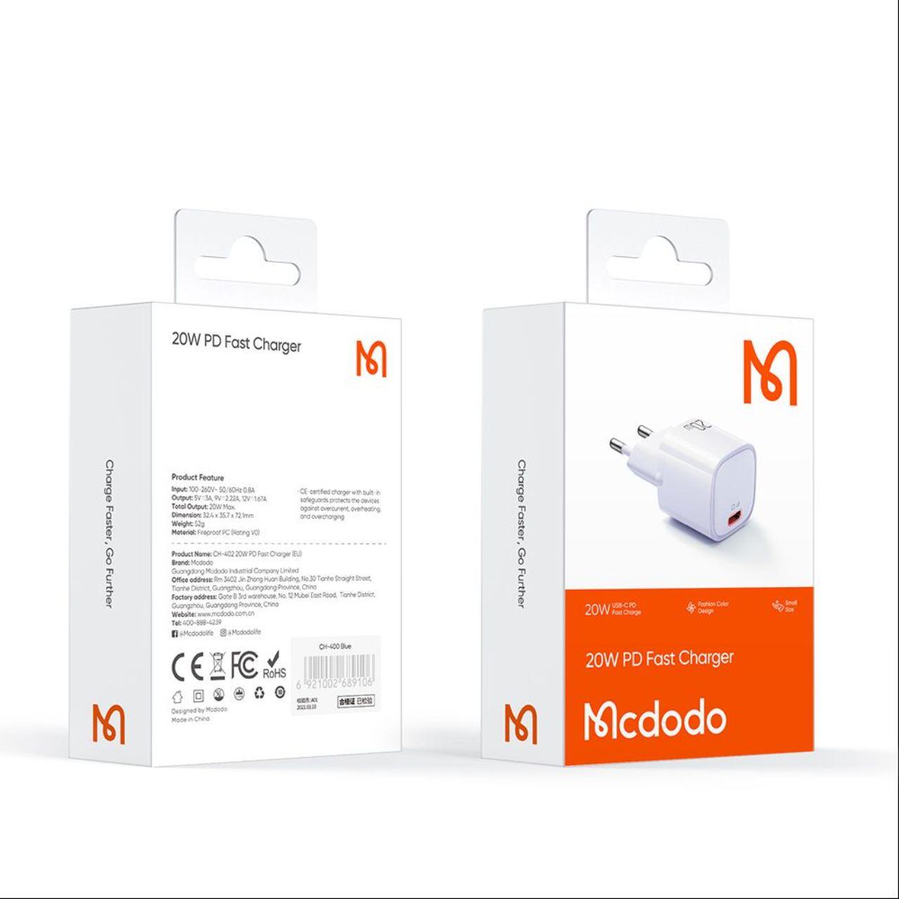 Mcdodo Incarcator Retea Nano Series Fast Charging PD Type-C, 20W, Mov [7]