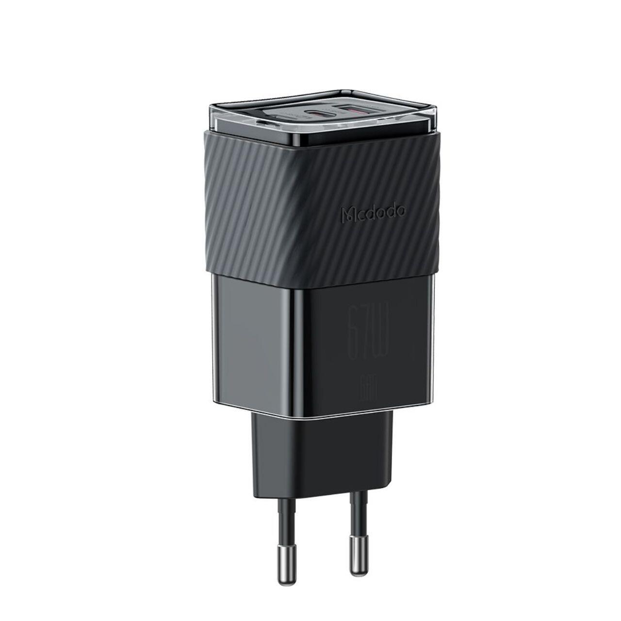 Mcdodo Incarcator Retea Port 2xType-C si 1xUSB-A Dichromatic GaN5 Mini, Fast Charging PD 67W, Negru [1]