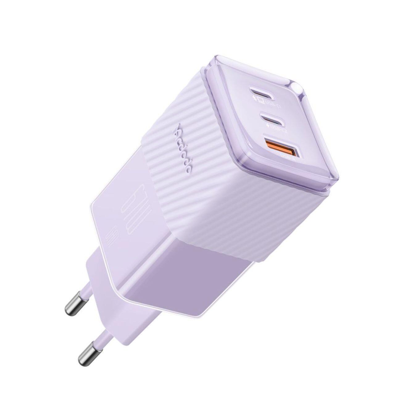Mcdodo Incarcator Retea Port 2xType-C si 1xUSB-A Dichromatic GaN5 Mini, Fast Charging PD 67W, Mov [1]
