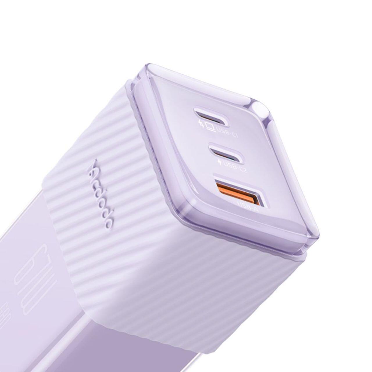 Laptop, Tablete & Telefoane - Mcdodo Incarcator Retea Port 2xType-C si 1xUSB-A Dichromatic GaN5 Mini, Fast Charging PD 67W, Mov