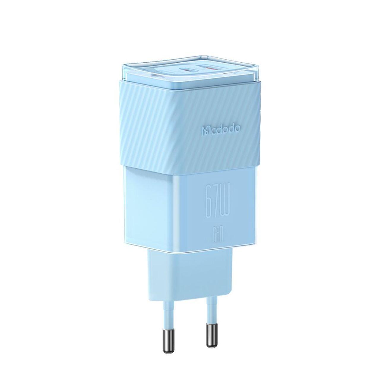 Mcdodo Incarcator Retea Port 2xType-C si 1xUSB-A Dichromatic GaN5 Mini, Fast Charging PD 67W, Albastru [2]
