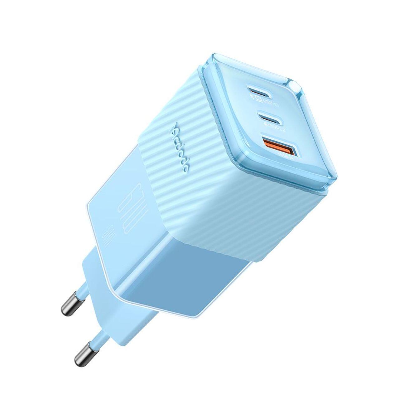 Mcdodo Incarcator Retea Port 2xType-C si 1xUSB-A Dichromatic GaN5 Mini, Fast Charging PD 67W, Albastru [1]