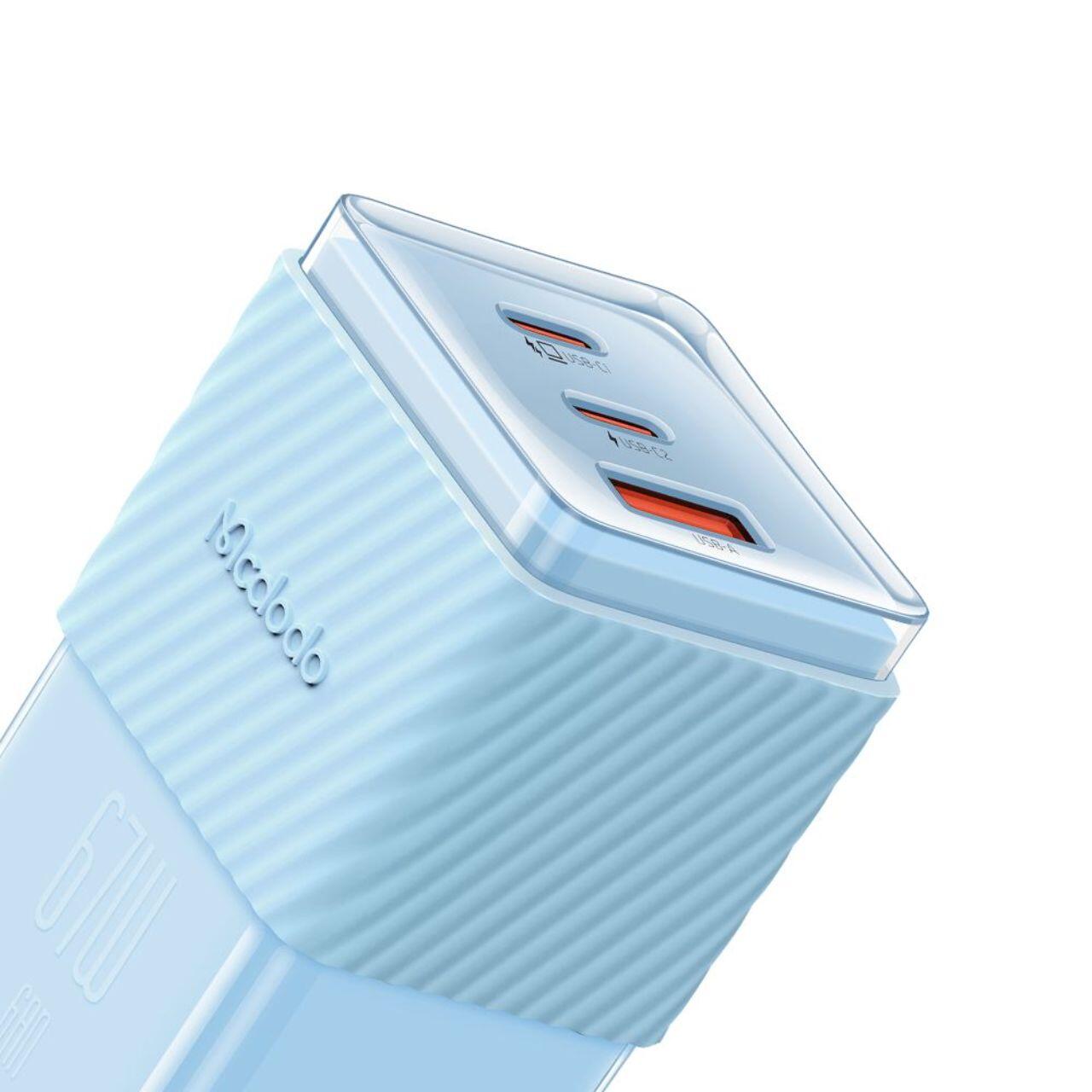 Mcdodo Incarcator Retea Port 2xType-C si 1xUSB-A Dichromatic GaN5 Mini, Fast Charging PD 67W, Albastru [3]