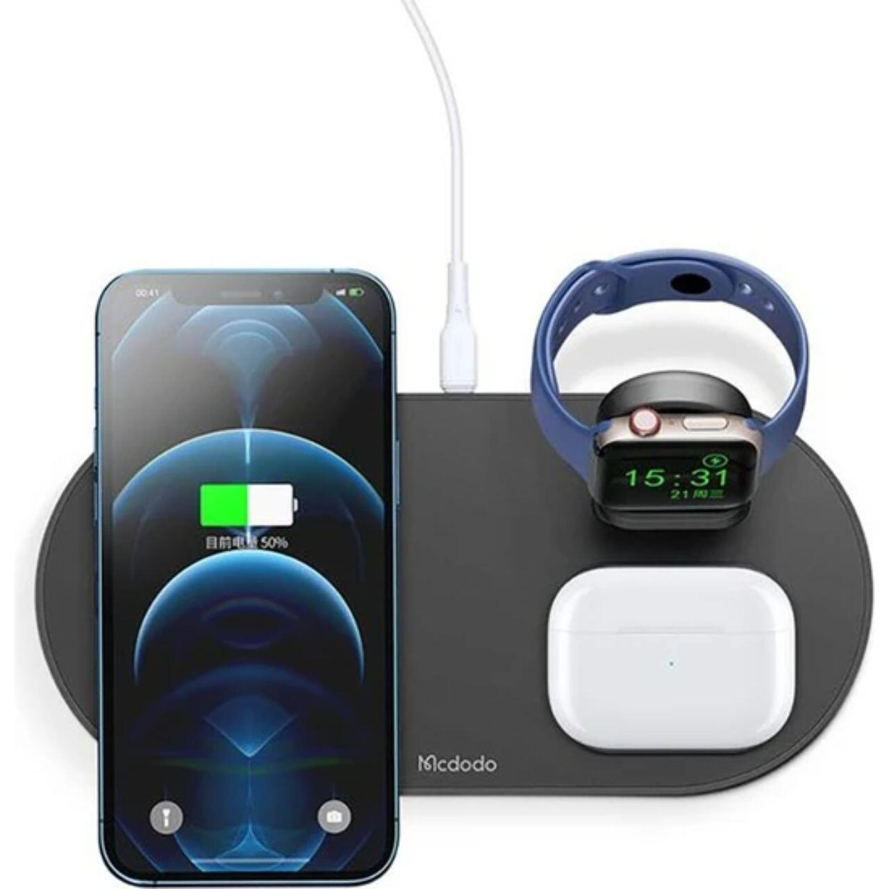 Mcdodo Incarcator Trio Wireless Charging Pad pentru telefon / TWS / Apple Watch, 15W, Negru [2]
