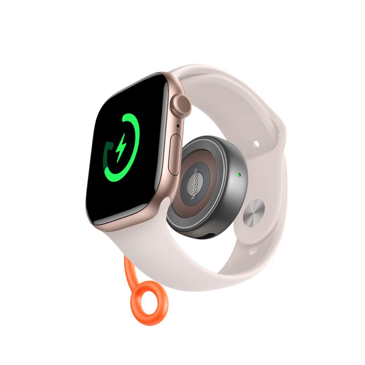 Laptop, Tablete & Telefoane - Mcdodo Incarcator wireless pentru Apple Watch, 2.5W, cu porturi Type-C si Lightning, snur din silicon anti-pierdere, Negru