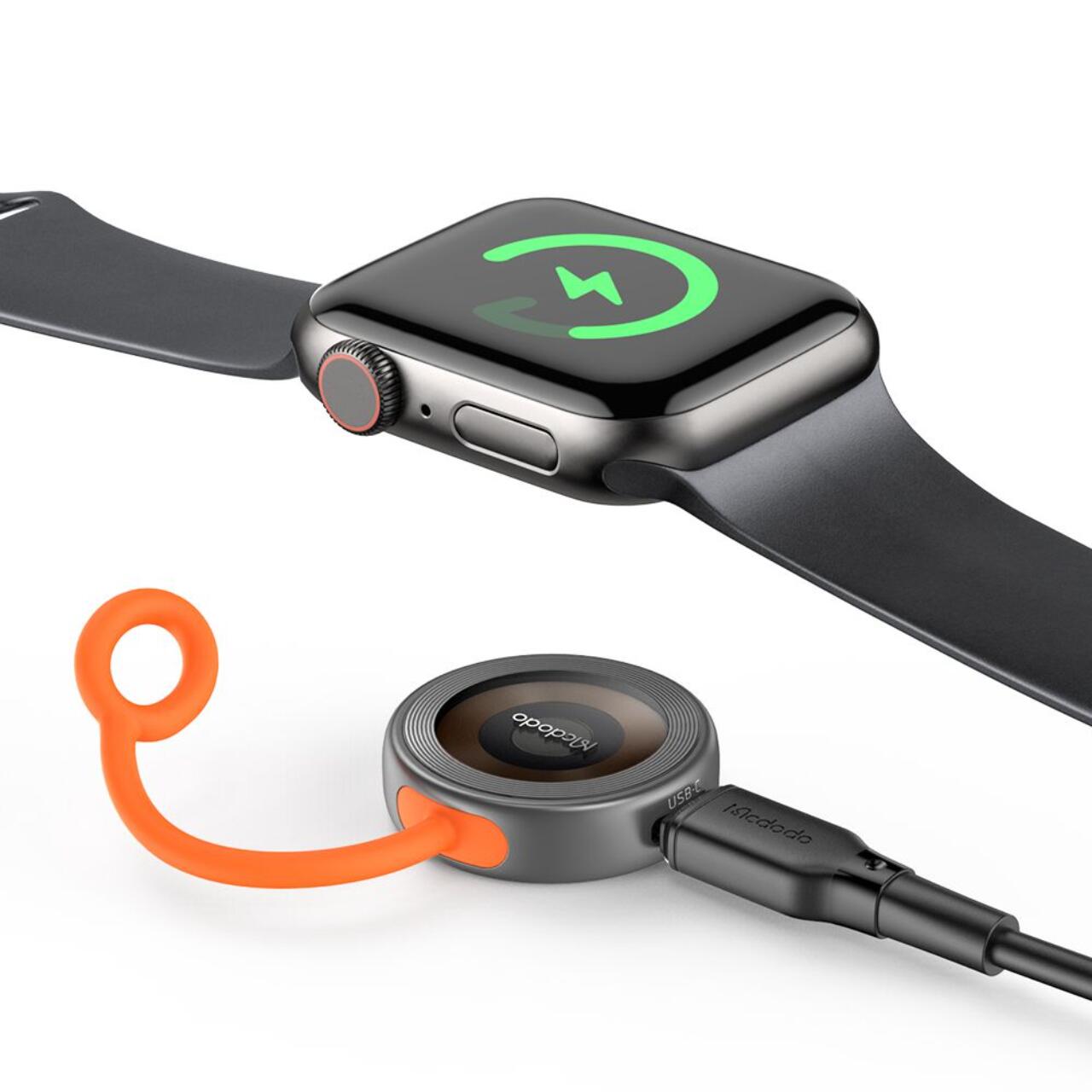 Mcdodo Incarcator wireless pentru Apple Watch, 2.5W, cu porturi Type-C si Lightning, snur din silicon anti-pierdere, Negru [3]