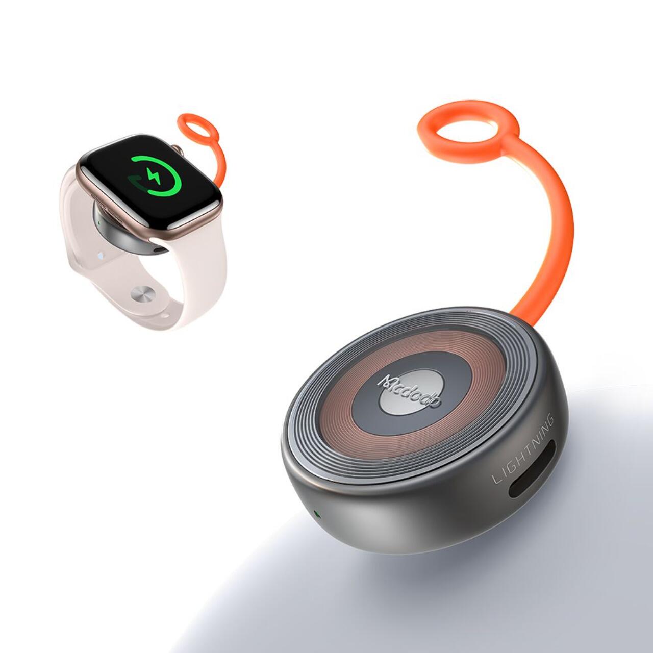 Mcdodo Incarcator wireless pentru Apple Watch, 2.5W, cu porturi Type-C si Lightning, snur din silicon anti-pierdere, Negru [5]