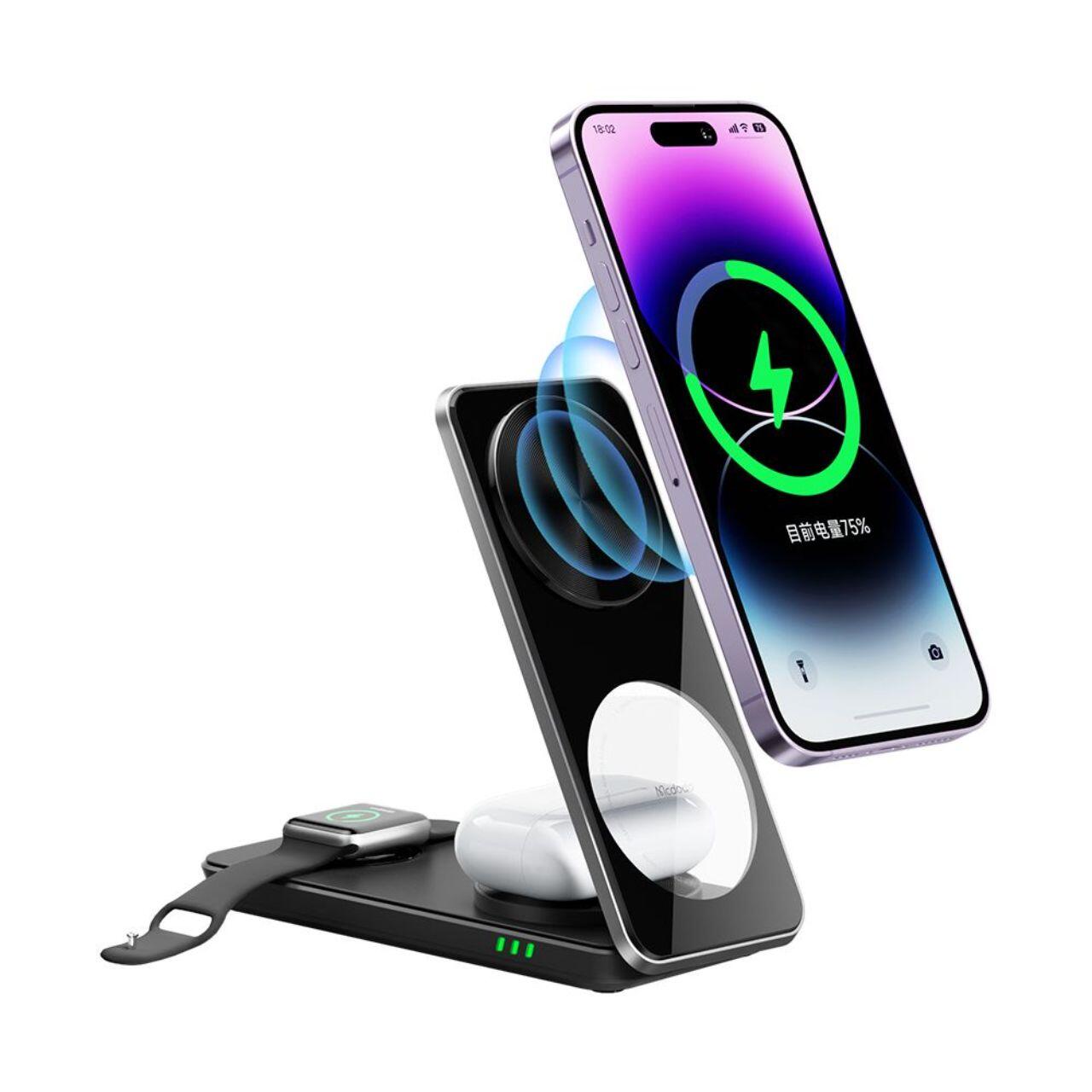 Mcdodo Incarcator Wireless Foldable 3in 1 Mangetic, pentru telefon / TWS / Apple Watch, 15W, Negru [4]