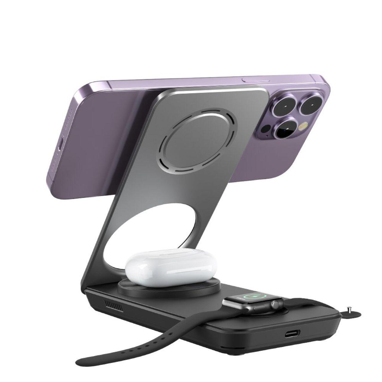 Mcdodo Incarcator Wireless Foldable 3in 1 Mangetic, pentru telefon / TWS / Apple Watch, 15W, Negru [2]