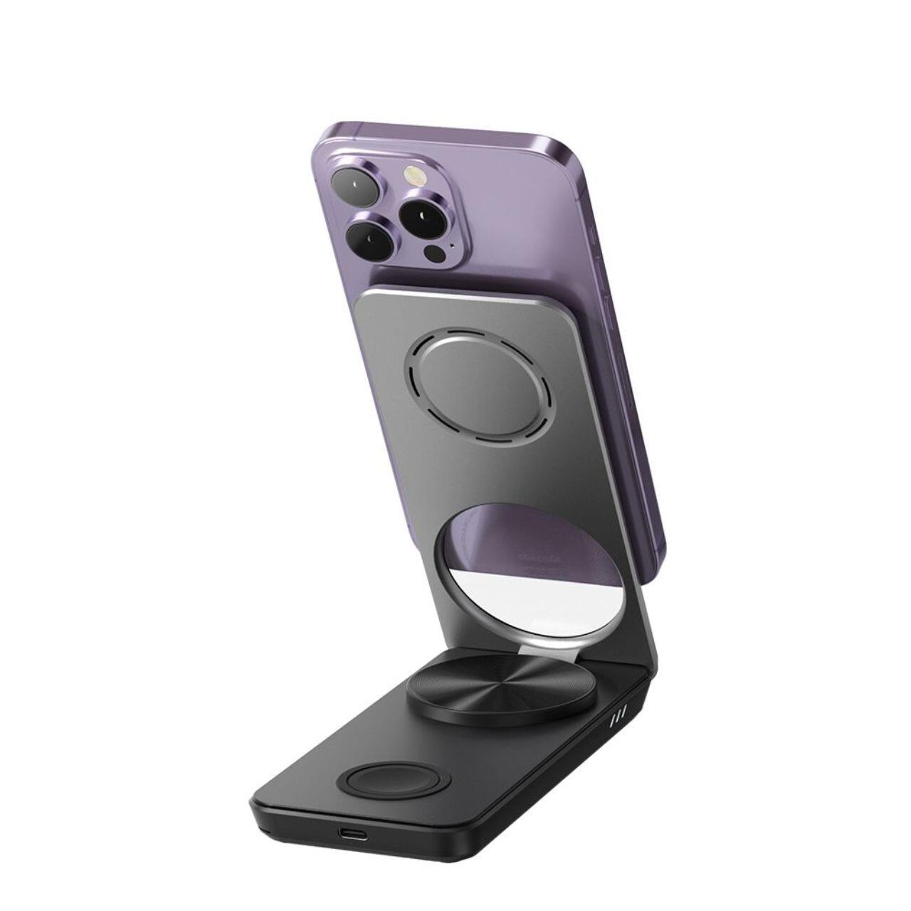 Mcdodo Incarcator Wireless Foldable 3in 1 Mangetic, pentru telefon / TWS / Apple Watch, 15W, Negru [3]