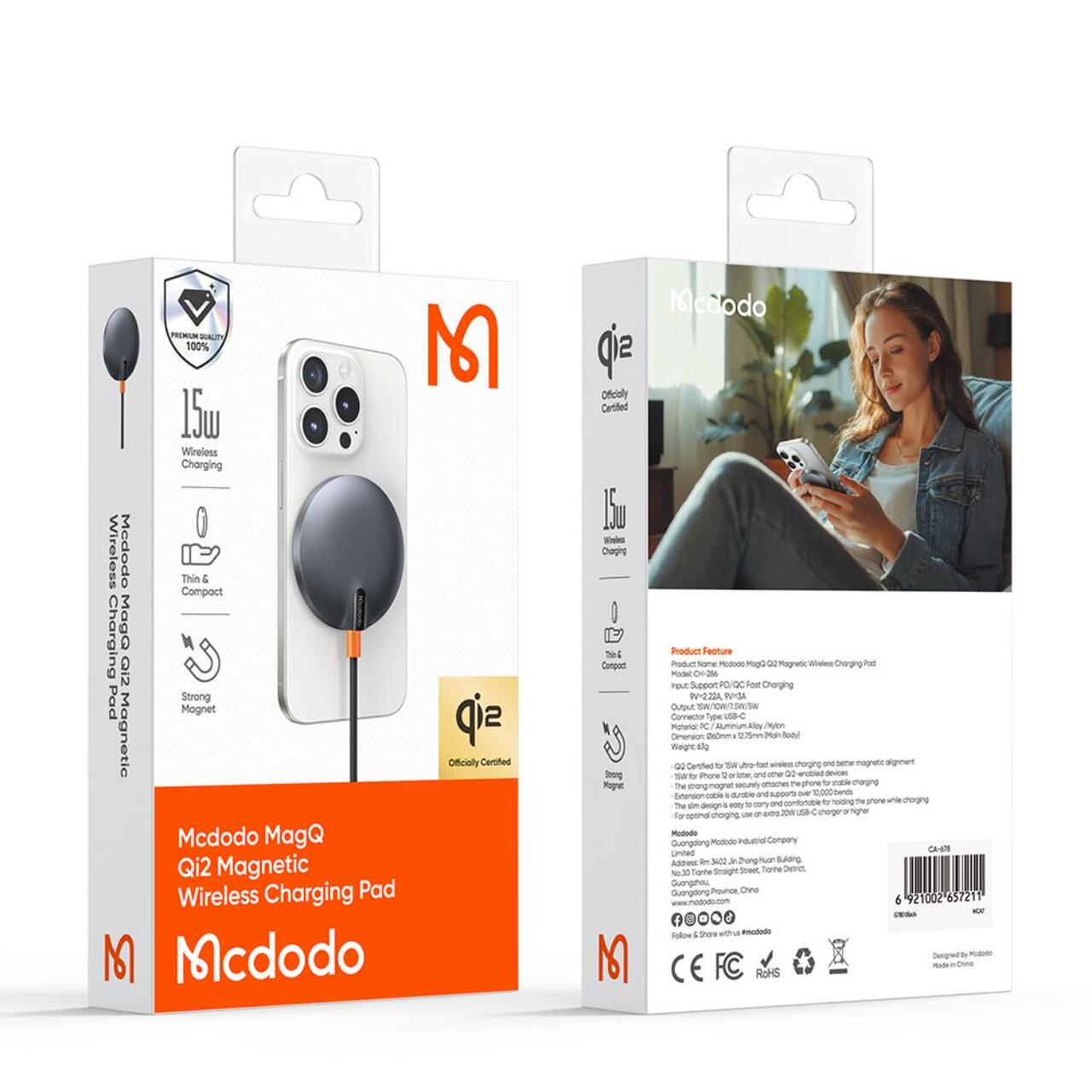 Mcdodo Incarcator wireless MagQ Magnetic, 15W, Qi2, cip MSC Negru [10]