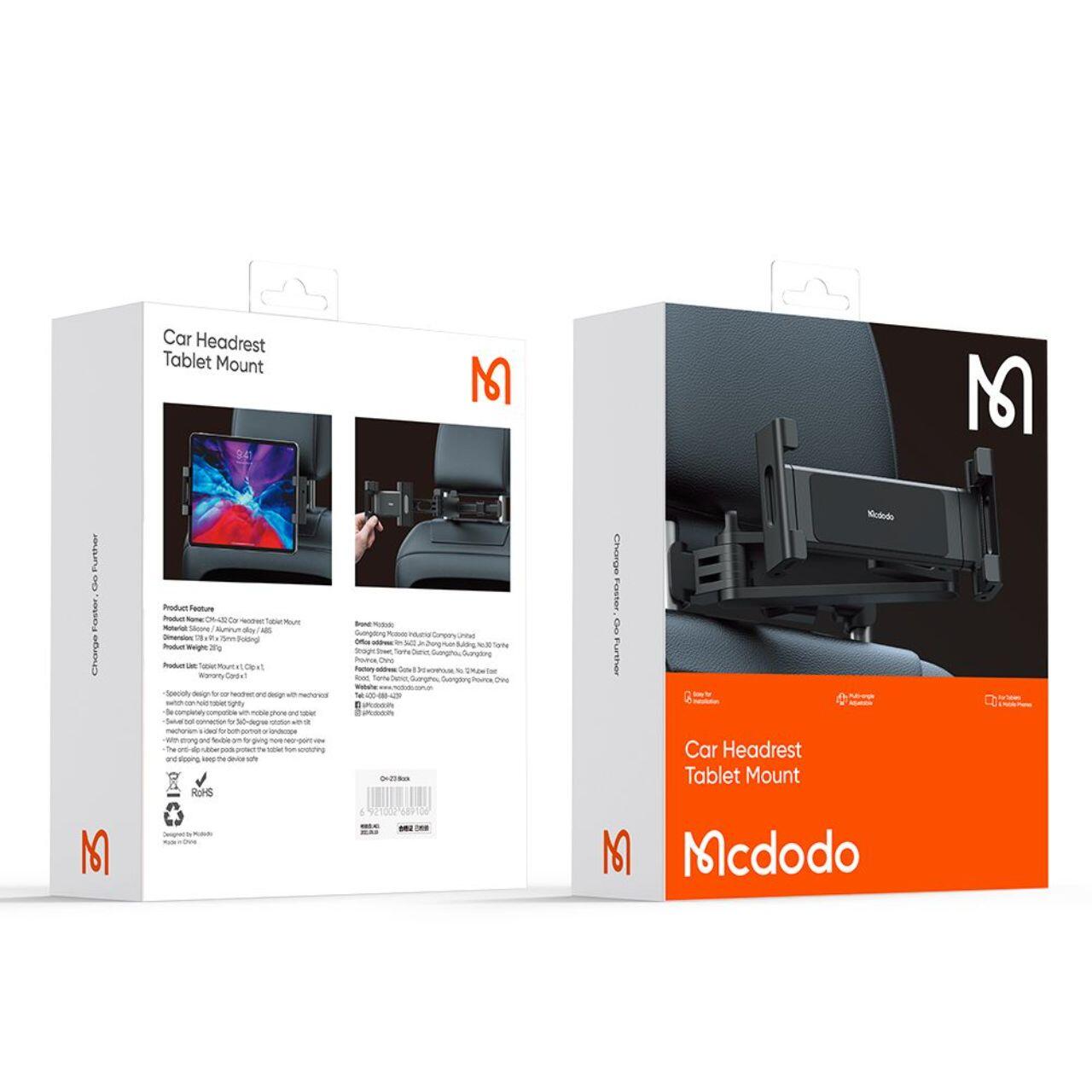 Mcdodo Suport Auto telefon si tableta cu diagonala intre 4.7 si 12.9 inch, rotire la 360 grade, pentru tetiera, Negru [8]