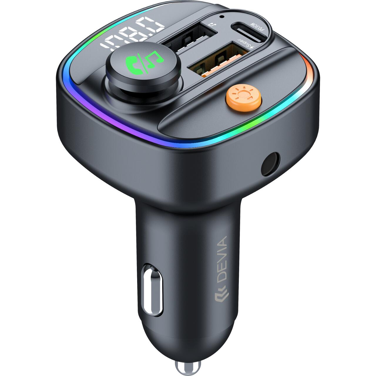 Devia Modulator FM Smart Series Bluetooth PD 30W + Dual USB, MP3, Fast Charger, Negru [3]