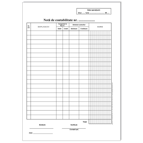 Registre și cuburi de hârtie - Nota contabilitate a4