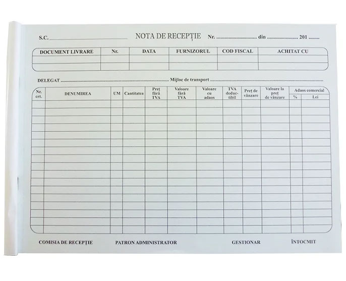 Registre și cuburi de hârtie - Nota receptie model vechi