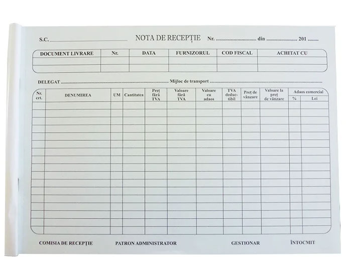 Registre și cuburi de hârtie - Nota receptie model vechi autocopiativa