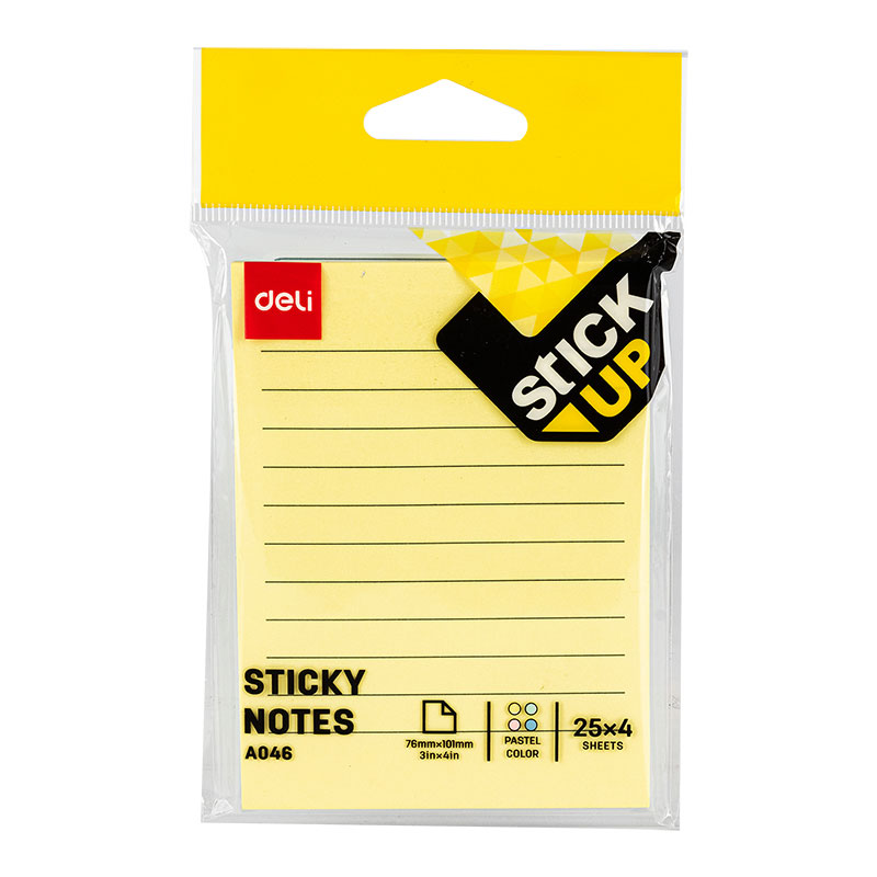 Notesuri adezive - Notes adeziv 76 x 101 mm 4 x 25 file r-v-g-a liniat deli