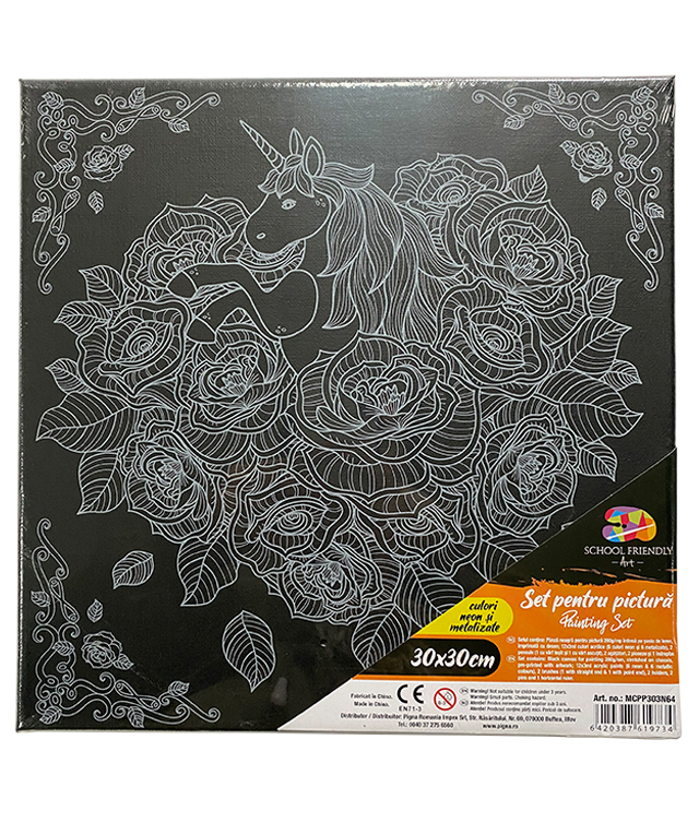Art & Craft si Artizanat - Panza predesenata pe sasiu neagra 30 x 30 cm unicorn sf art pigna
