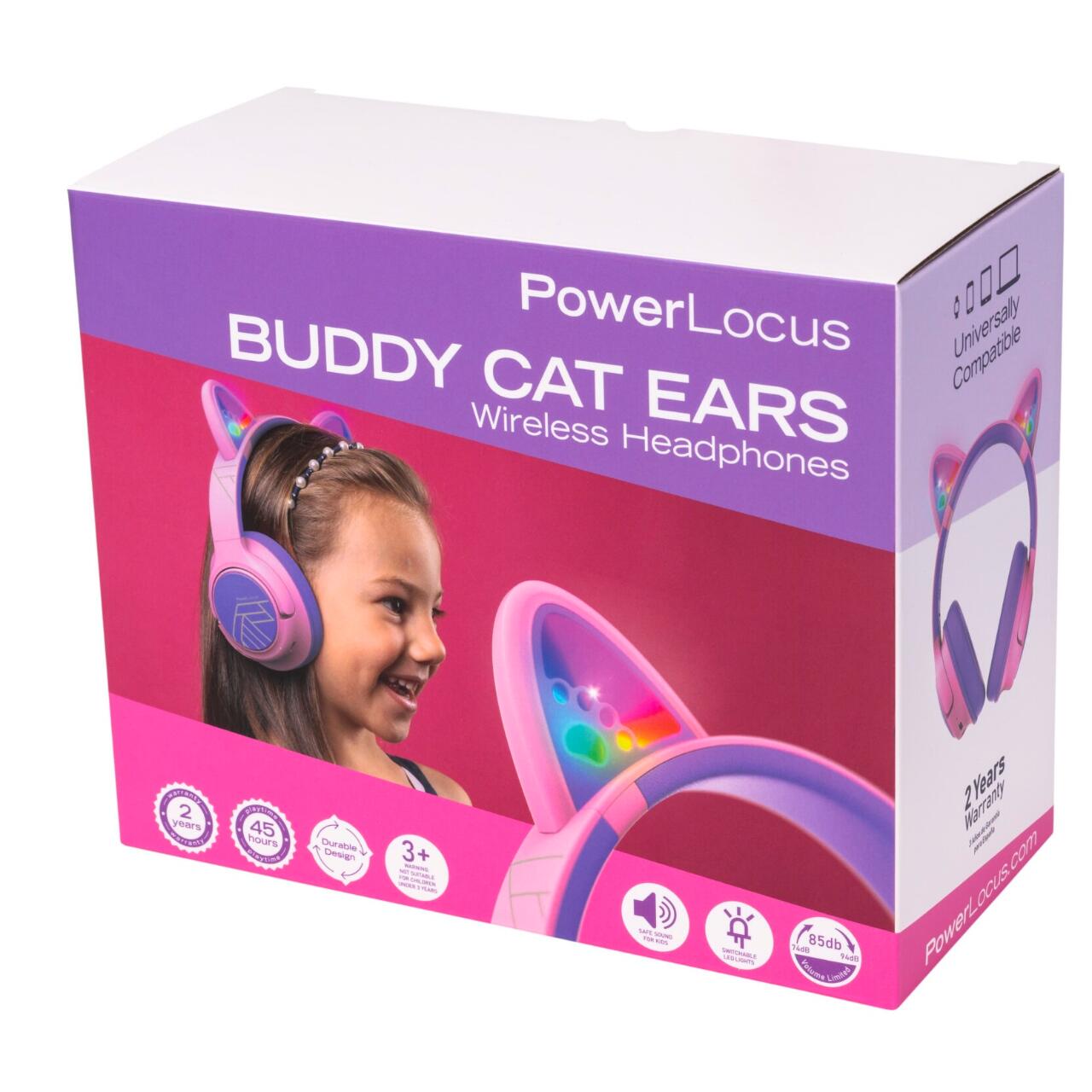 PowerLocus Casti pentru copii, Wireless, Bobo Cat Ears, Purple/Pink [5]