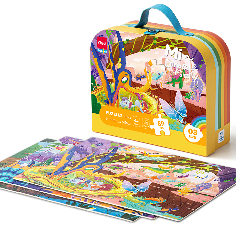 Jucării și Jocuri pentru copii - Puzzle geanta cadou 89 piese efect luminos dinozauri 4+ deli